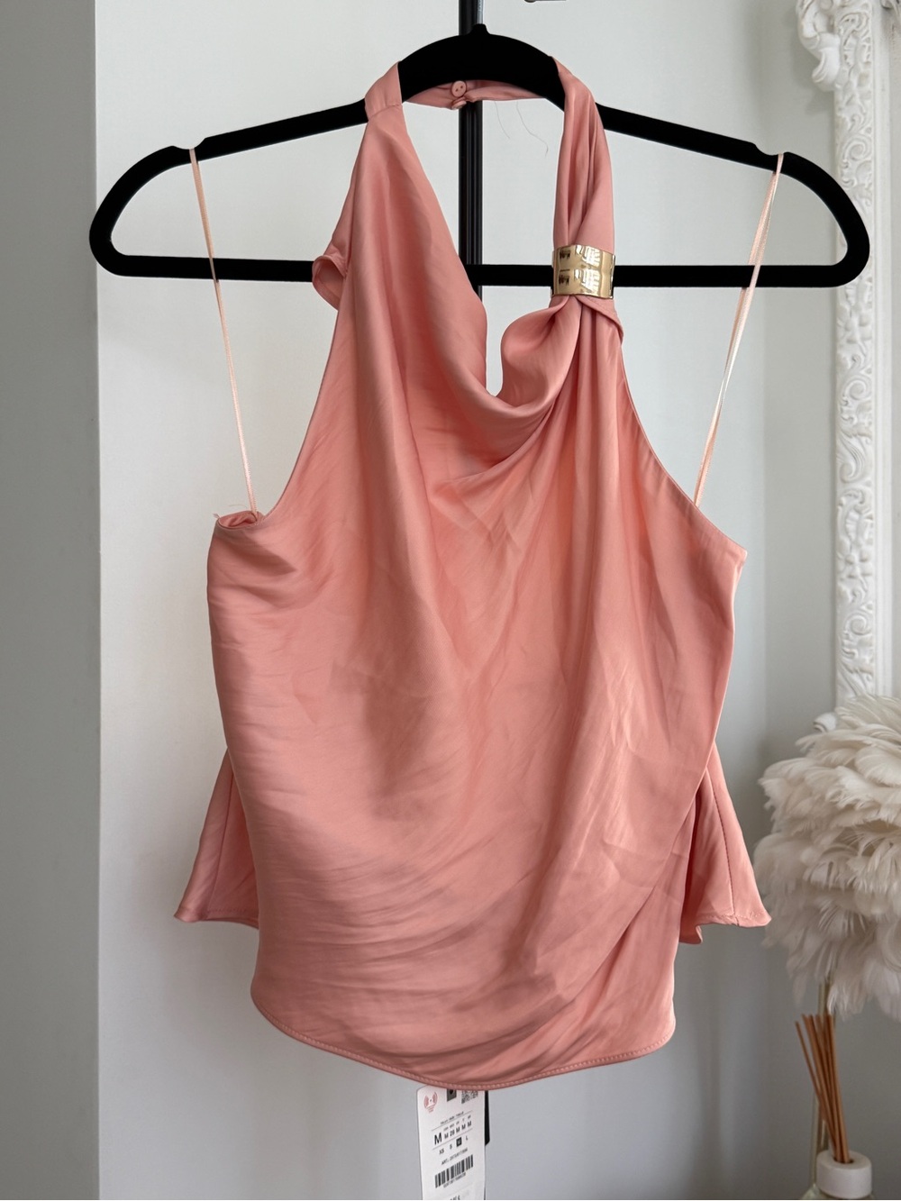 Zara Peach Halter Neck Satin Top